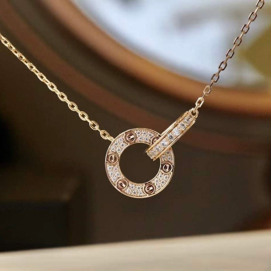 [Violet JW]LOVE 7.6MM NECKLACE ROSE GOLD AND SILVER  FULL DIAMOND
