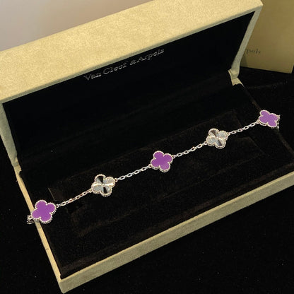 [Violet JW]CLOVER  5 MOTIFS  PURPLE VIOLET BRACELET SILVER