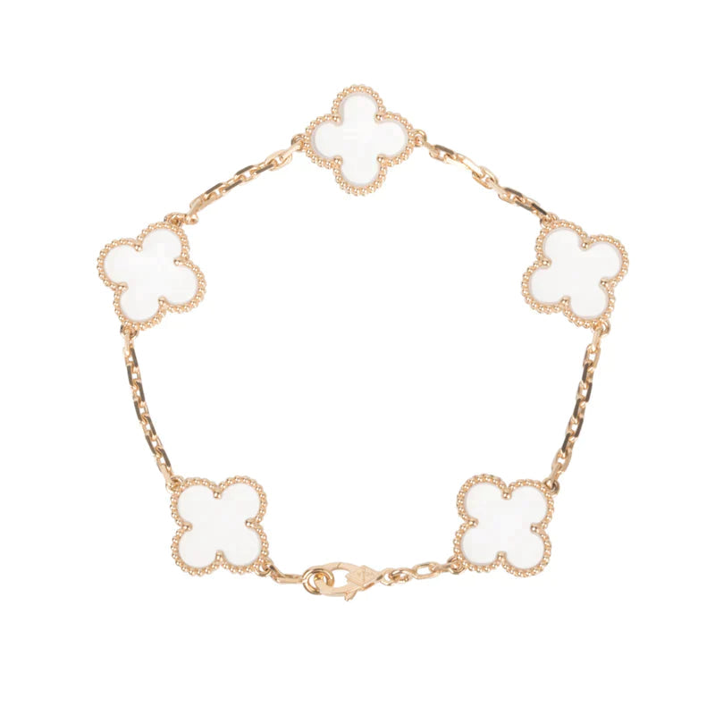 [Violet JW]CLOVER 5 MOTIF ROCK CRYSTAL PINK GOLD BRACELET