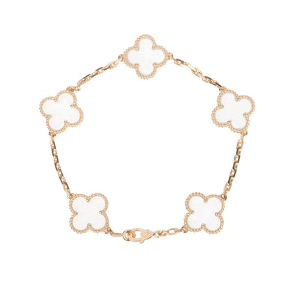 [Violet JW]CLOVER 5 MOTIF ROCK CRYSTAL PINK GOLD BRACELET