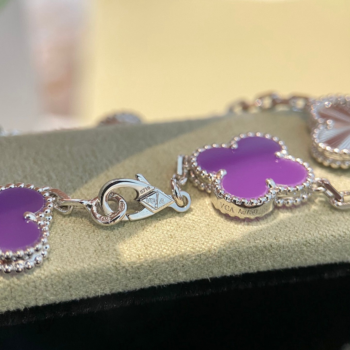[Violet JW]CLOVER  5 MOTIFS  PURPLE VIOLET BRACELET SILVER