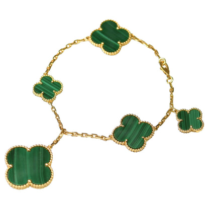 [Violet JW]MAGIC CLOVER MALACHITE GOLD BRACELET 5 MOTIFS