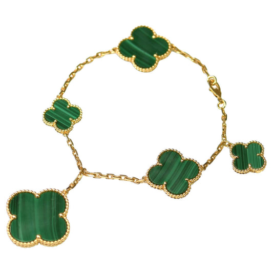 [Violet JW]MAGIC CLOVER MALACHITE GOLD BRACELET 5 MOTIFS