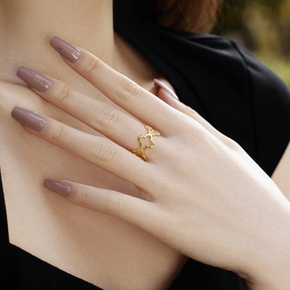 [Violet JW]Hollow Design Four-Leaf Clover Flower Shape Ring