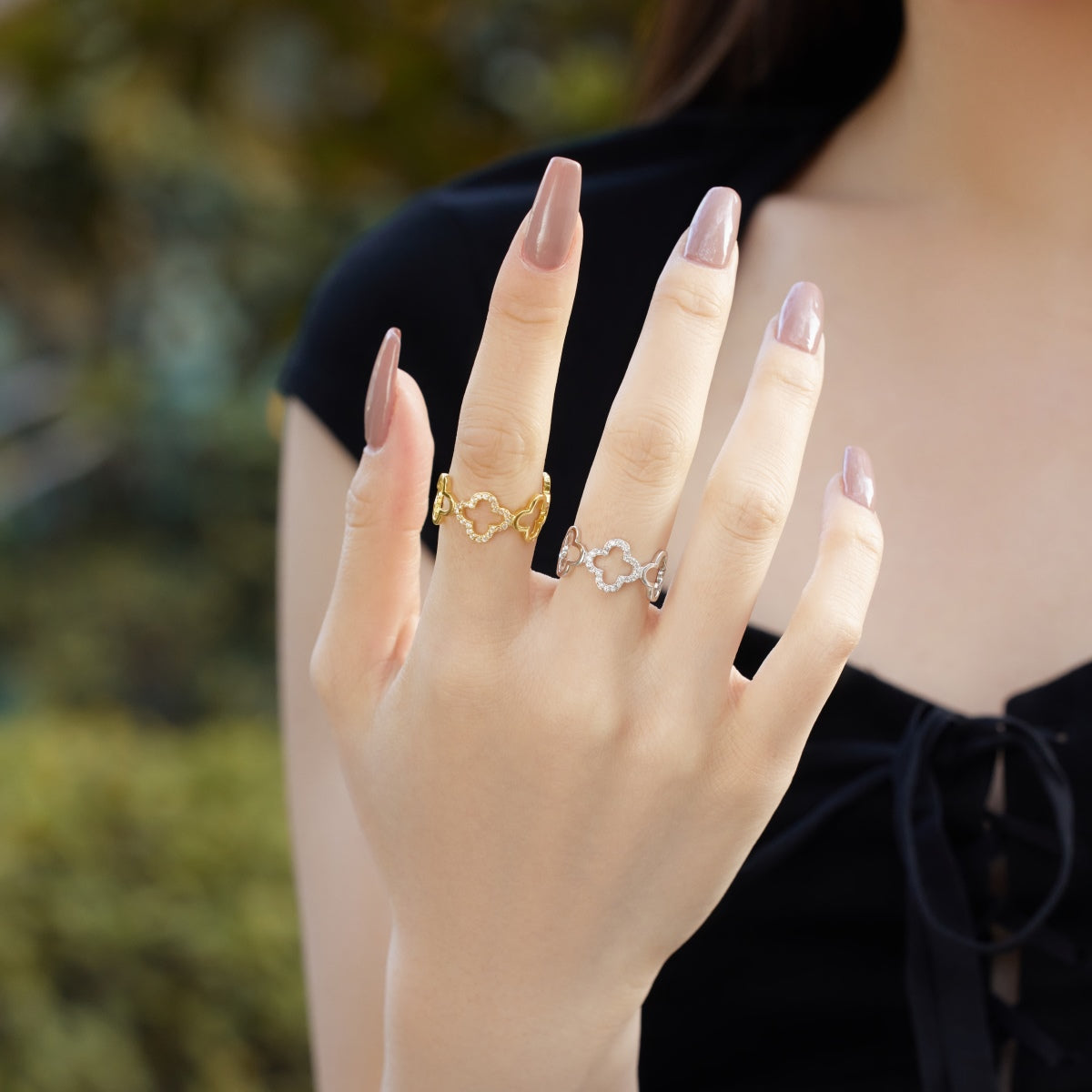 [Violet JW]Hollow Design Four-Leaf Clover Flower Shape Ring