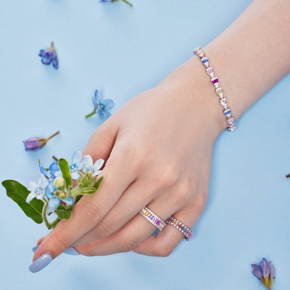 [Violet JW]Dainty Kaleidoscopic Emerald Cut Daily Ring