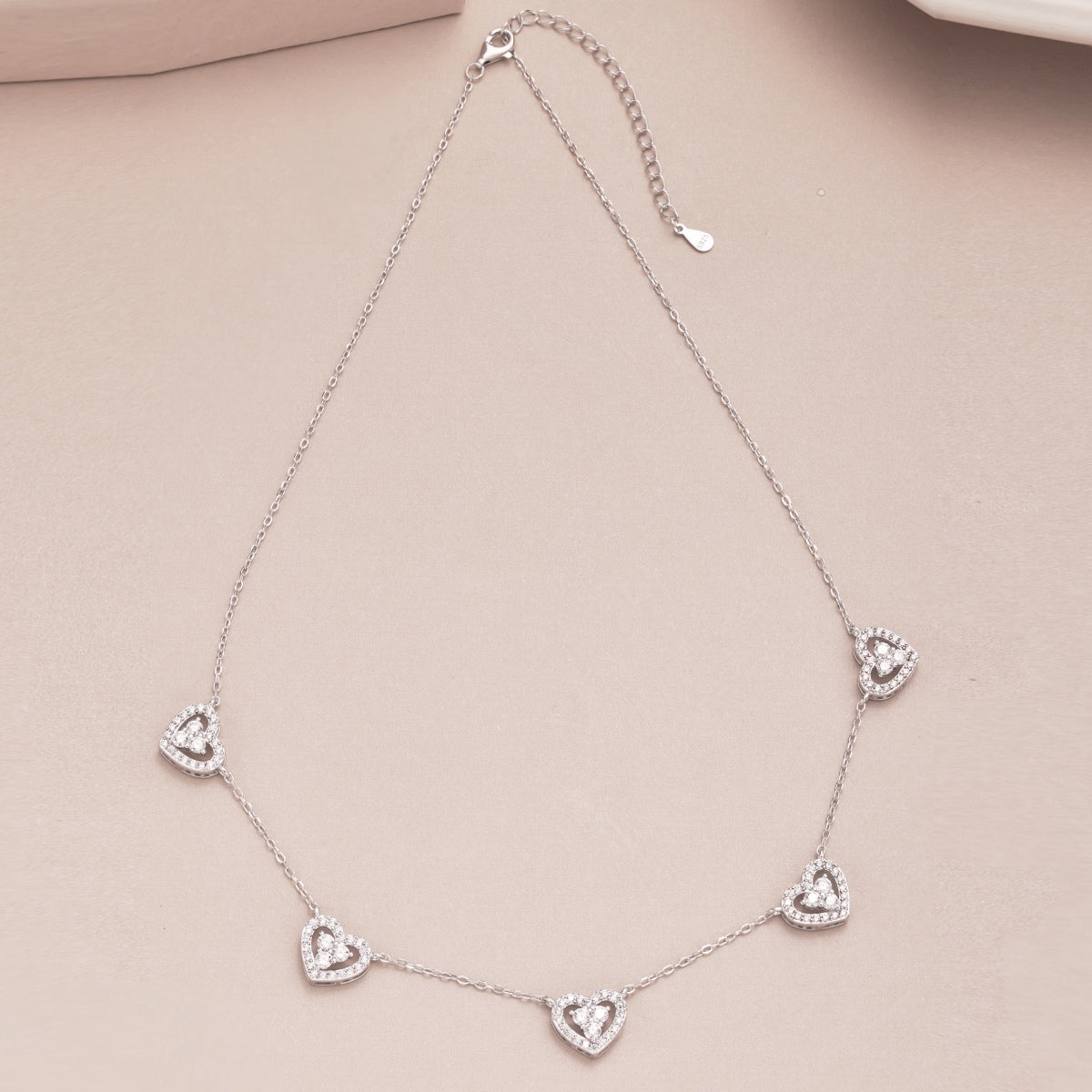 [Violet JW]Sparkling Five Heart Necklace