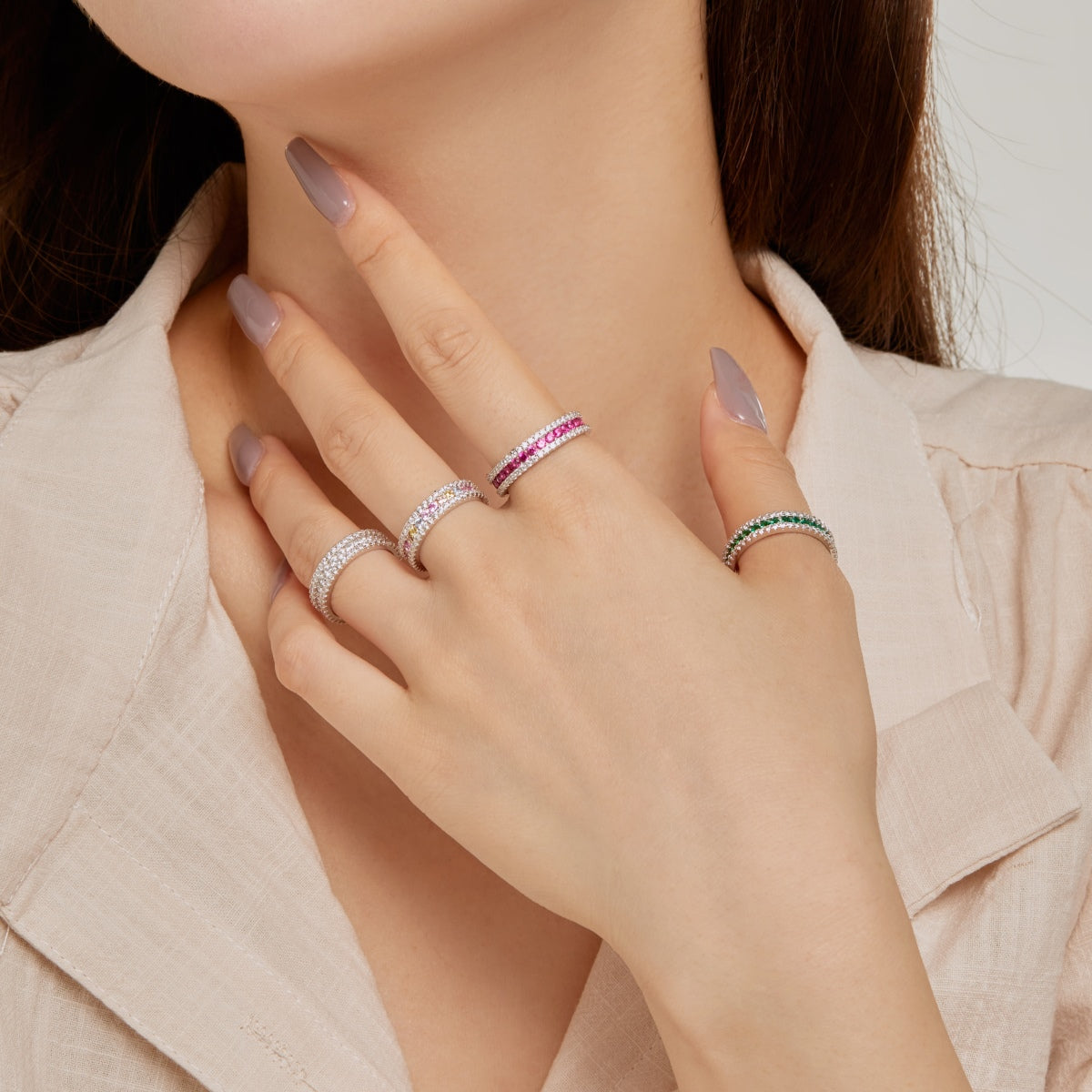 [Violet JW]Delicate Colorful Round Cut Daily Ring