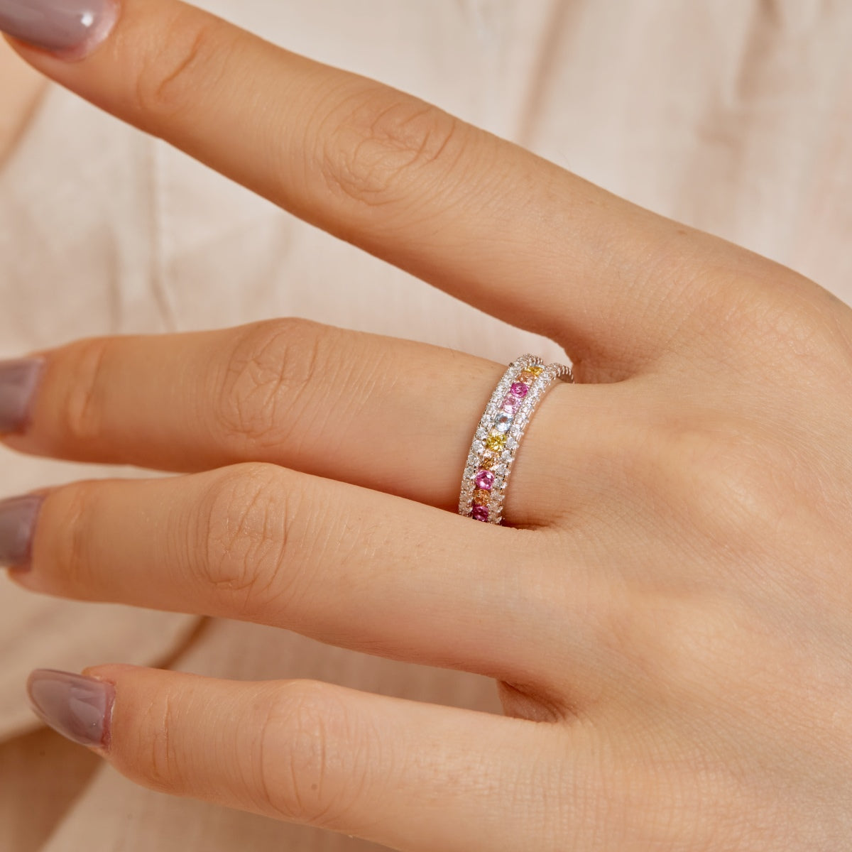 [Violet JW]Delicate Colorful Round Cut Daily Ring