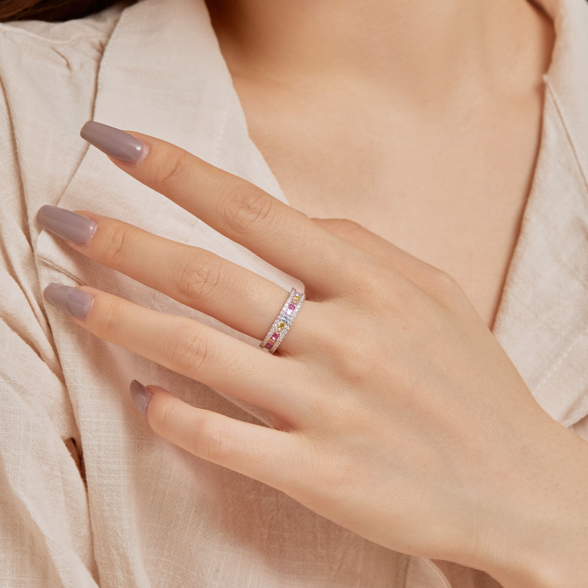 [Violet JW]Delicate Colorful Round Cut Daily Ring