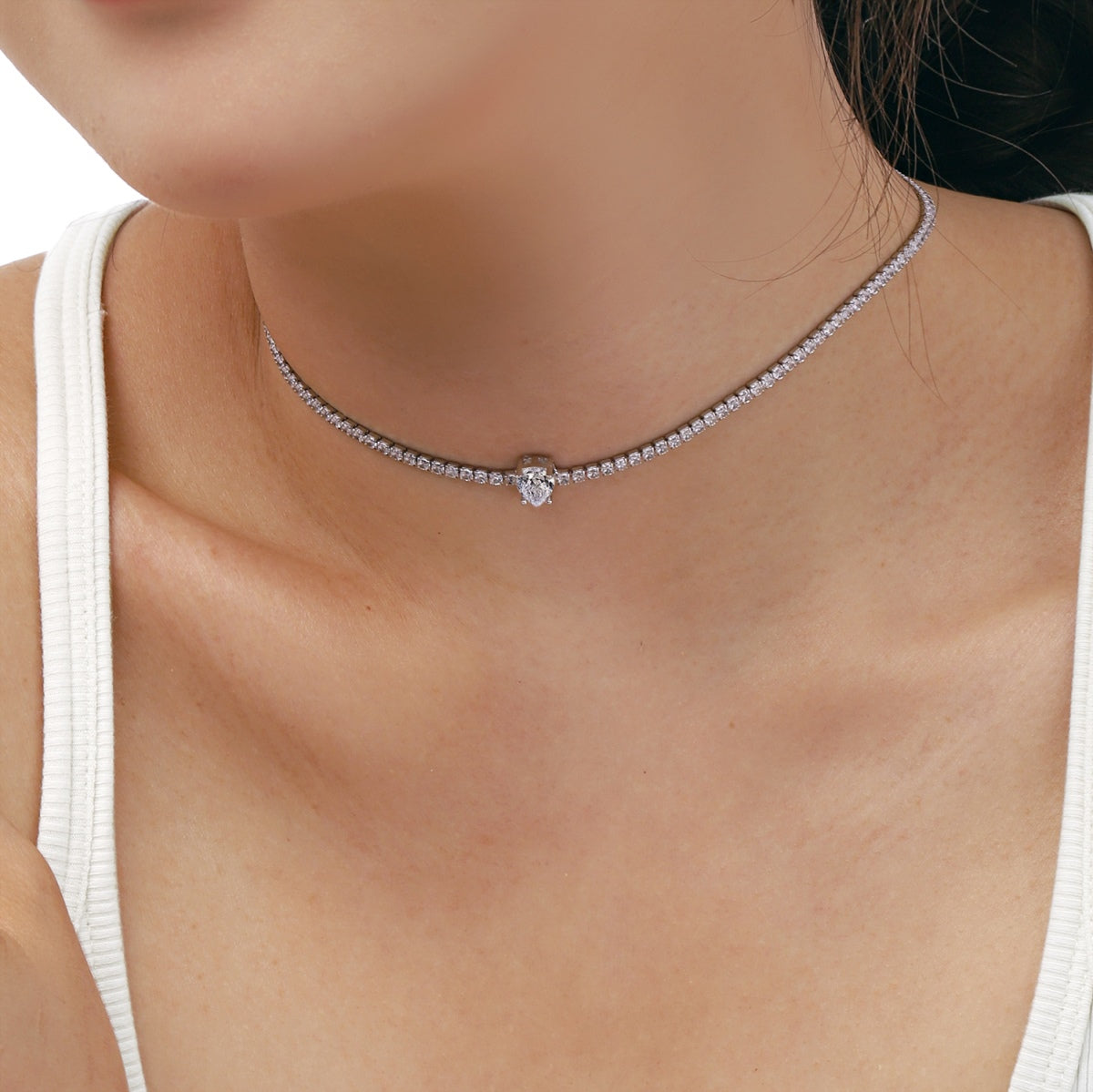 [Violet JW]1.0 carat Unique Pear Cut Tennis Necklace