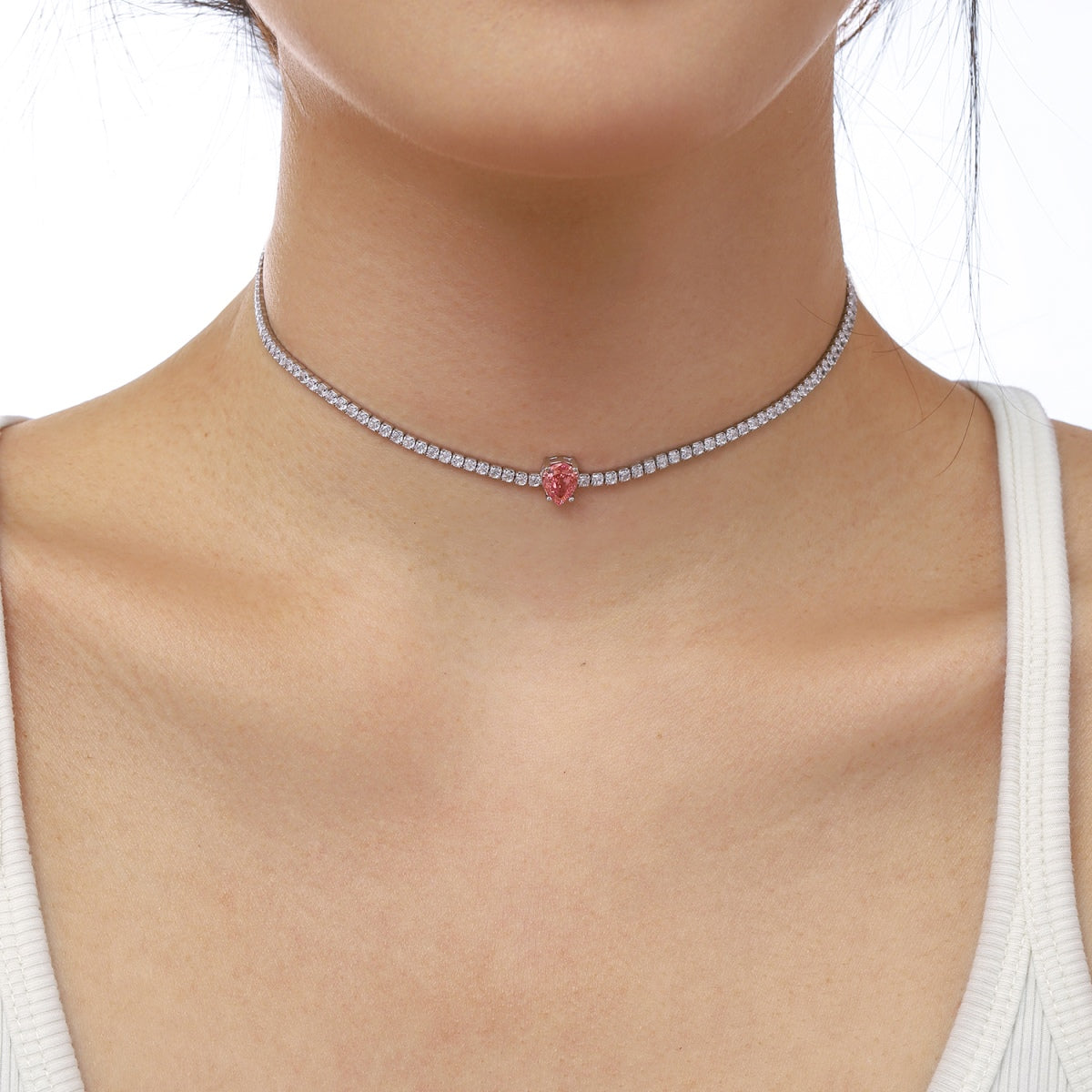 [Violet JW]1.0 carat Unique Pear Cut Tennis Necklace