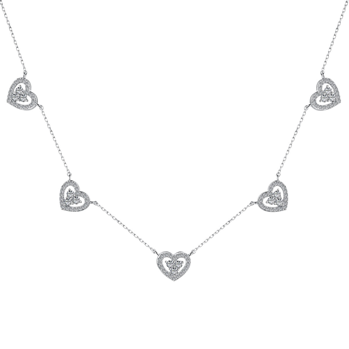 [Violet JW]Sparkling Five Heart Necklace