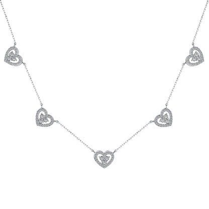 [Violet JW]Sparkling Five Heart Necklace