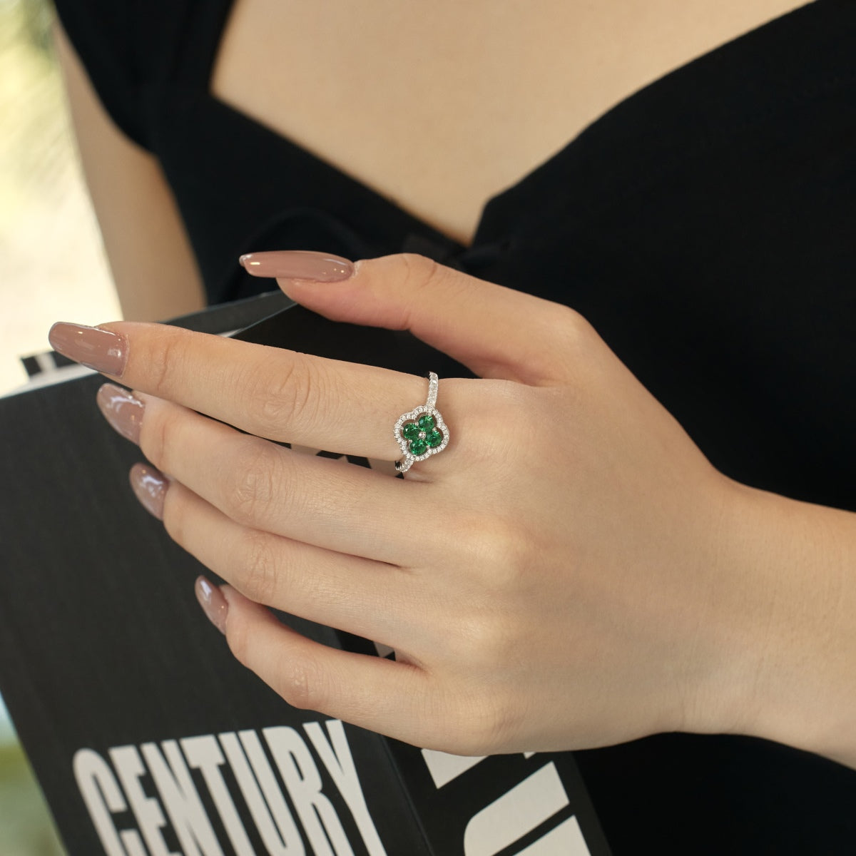 [Violet JW]Four Leaf Clover Flower Design Ring