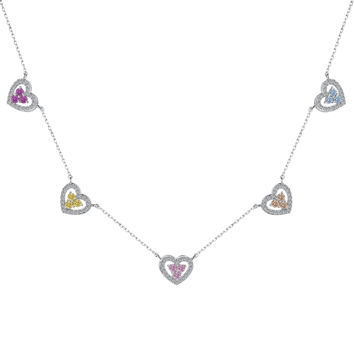 [Violet JW]Sparkling Five Heart Necklace