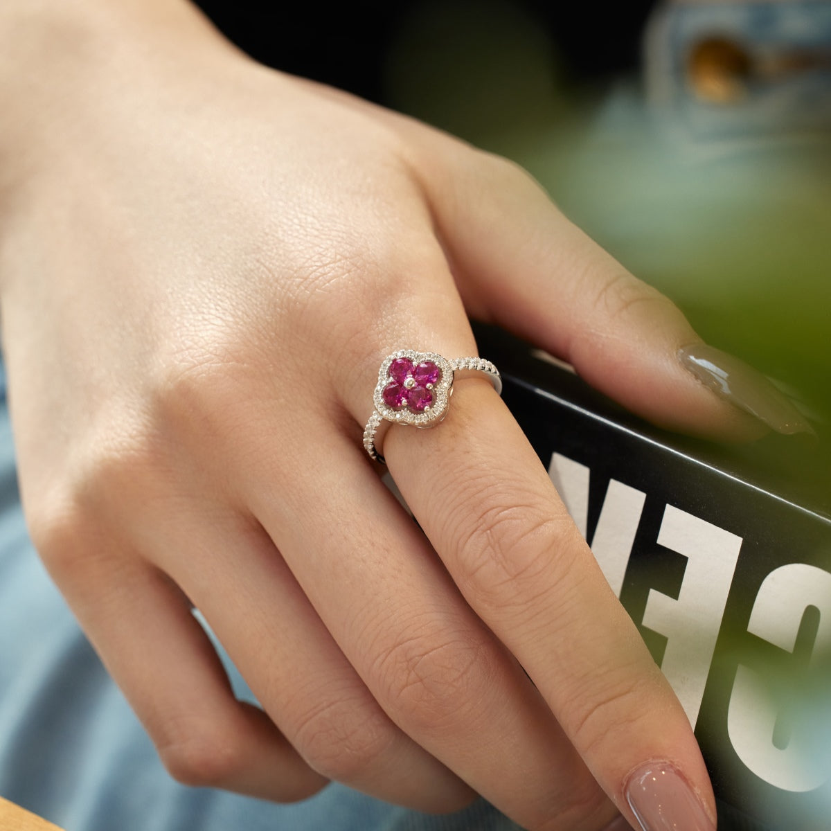 [Violet JW]Four Leaf Clover Flower Design Ring