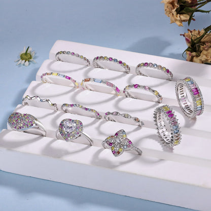 [Violet JW]Dainty Kaleidoscopic Emerald Cut Daily Ring