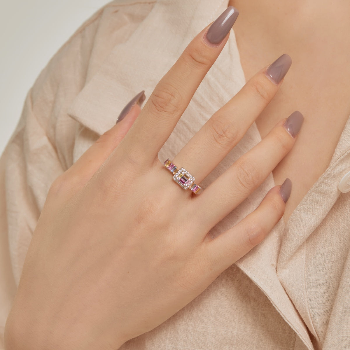 [Violet JW]Exquisite Colorful Radiant Cut Party Ring