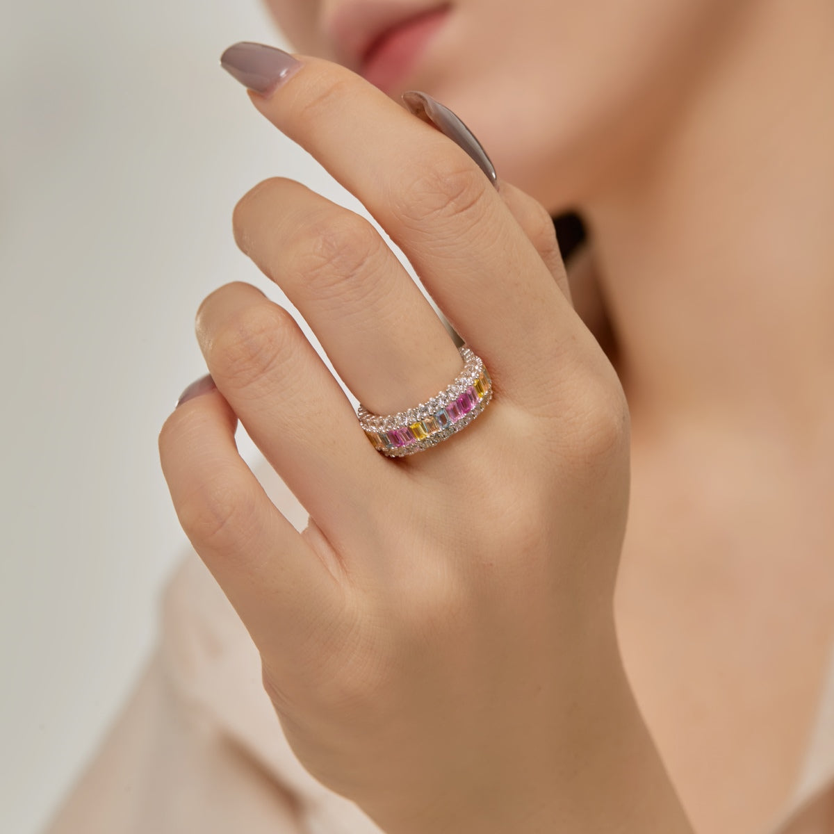 [Violet JW]Dainty Colorful Radiant Cut Daily Ring