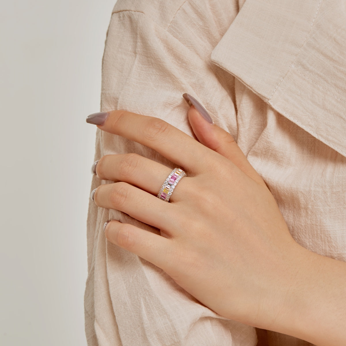 [Violet JW]Dainty Colorful Radiant Cut Daily Ring