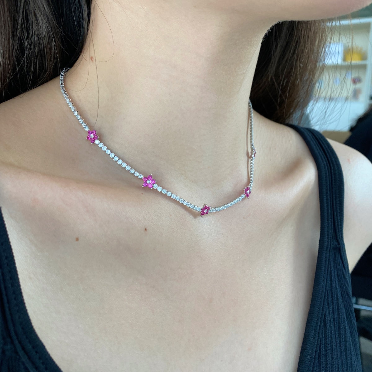 [Violet JW]Luxurious Colorful Flower Tennis Necklace