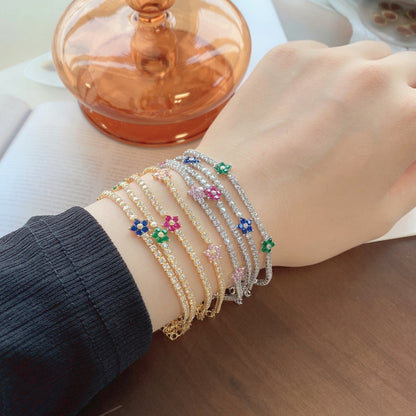 [Violet JW]Sparkling Flower Shape Tennis Bracelet