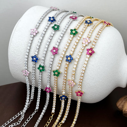 [Violet JW]Sparkling Flower Shape Tennis Bracelet