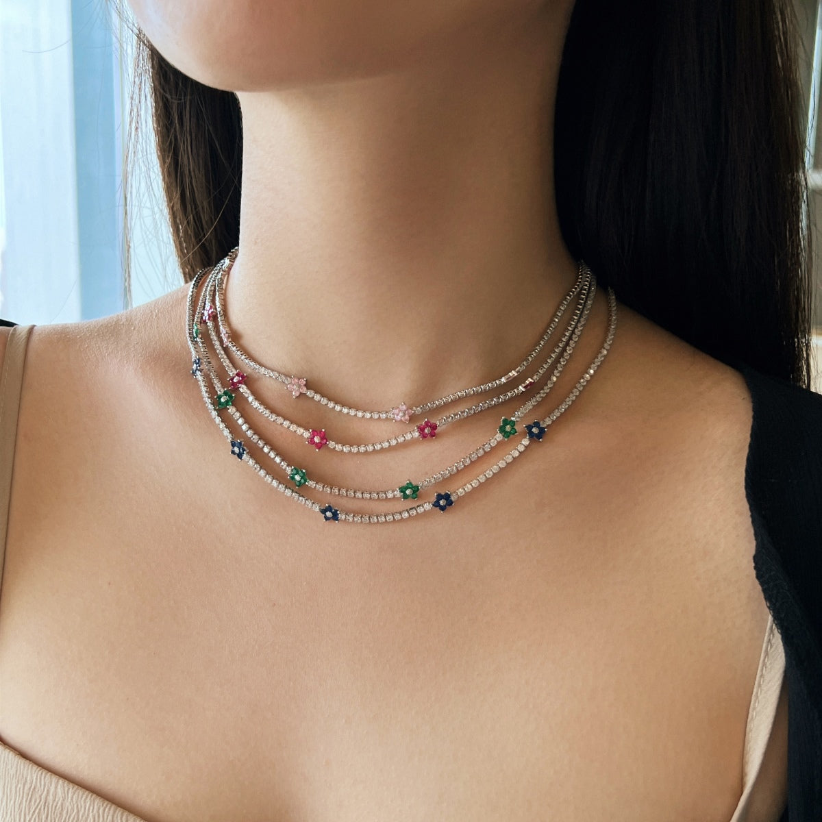 [Violet JW]Luxurious Colorful Flower Tennis Necklace