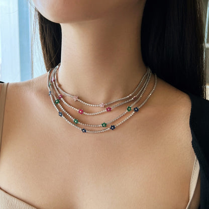 [Violet JW]Luxurious Colorful Flower Tennis Necklace