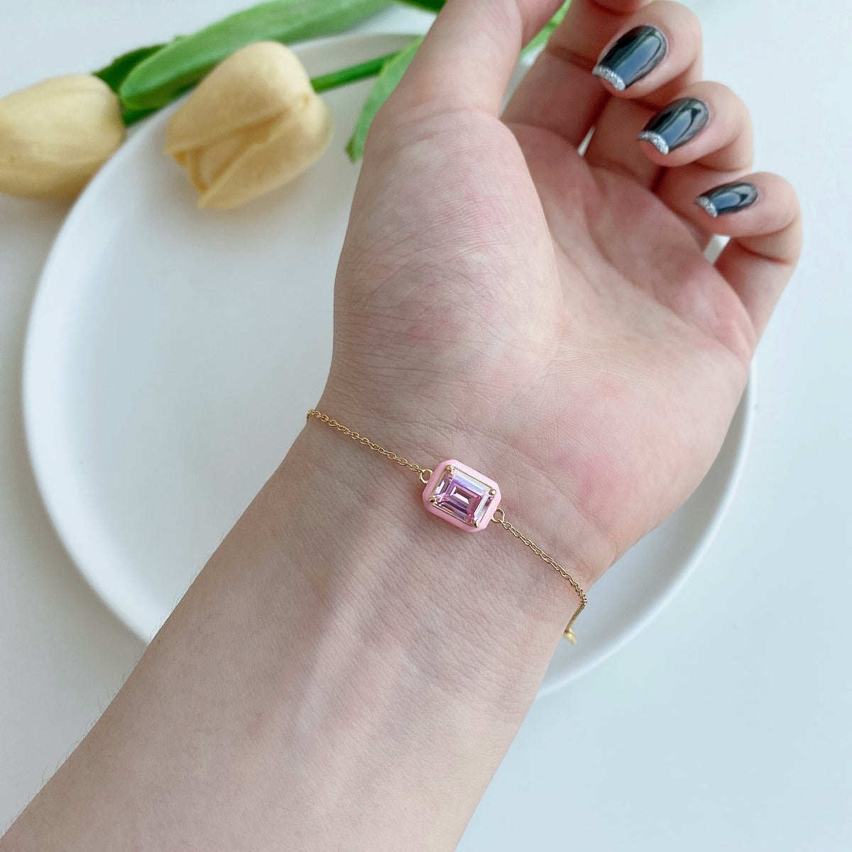 [Violet JW]2.0 Carat Sparkling Colorful Emerald Cut Daily Bracelet