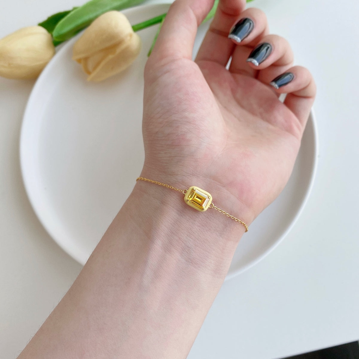 [Violet JW]2.0 Carat Sparkling Colorful Emerald Cut Daily Bracelet