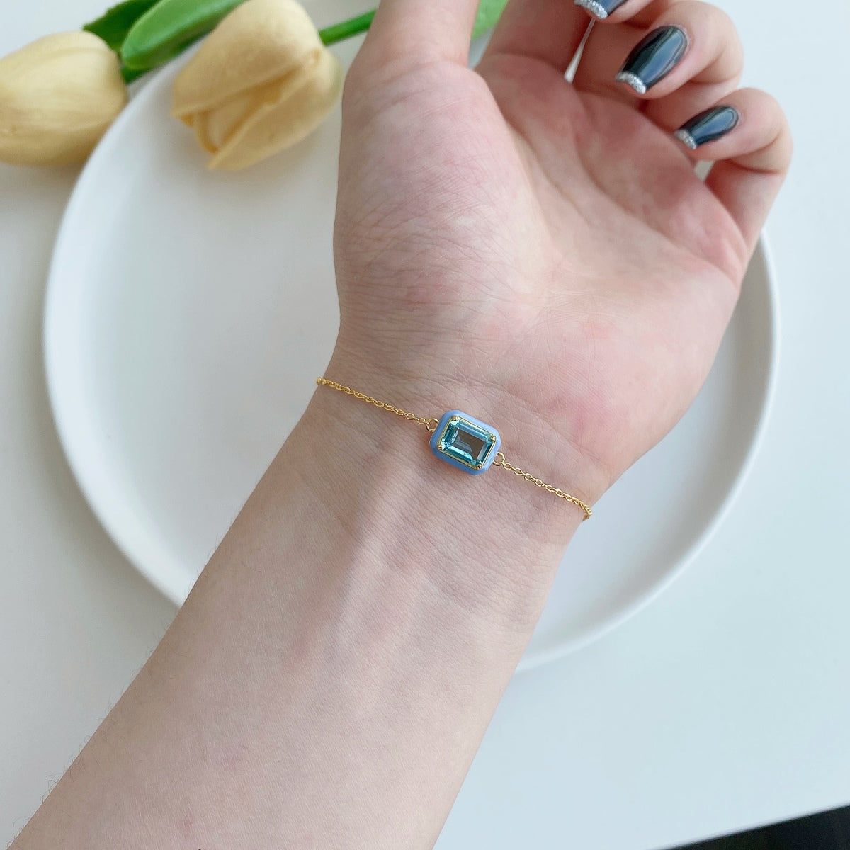 [Violet JW]2.0 Carat Sparkling Colorful Emerald Cut Daily Bracelet