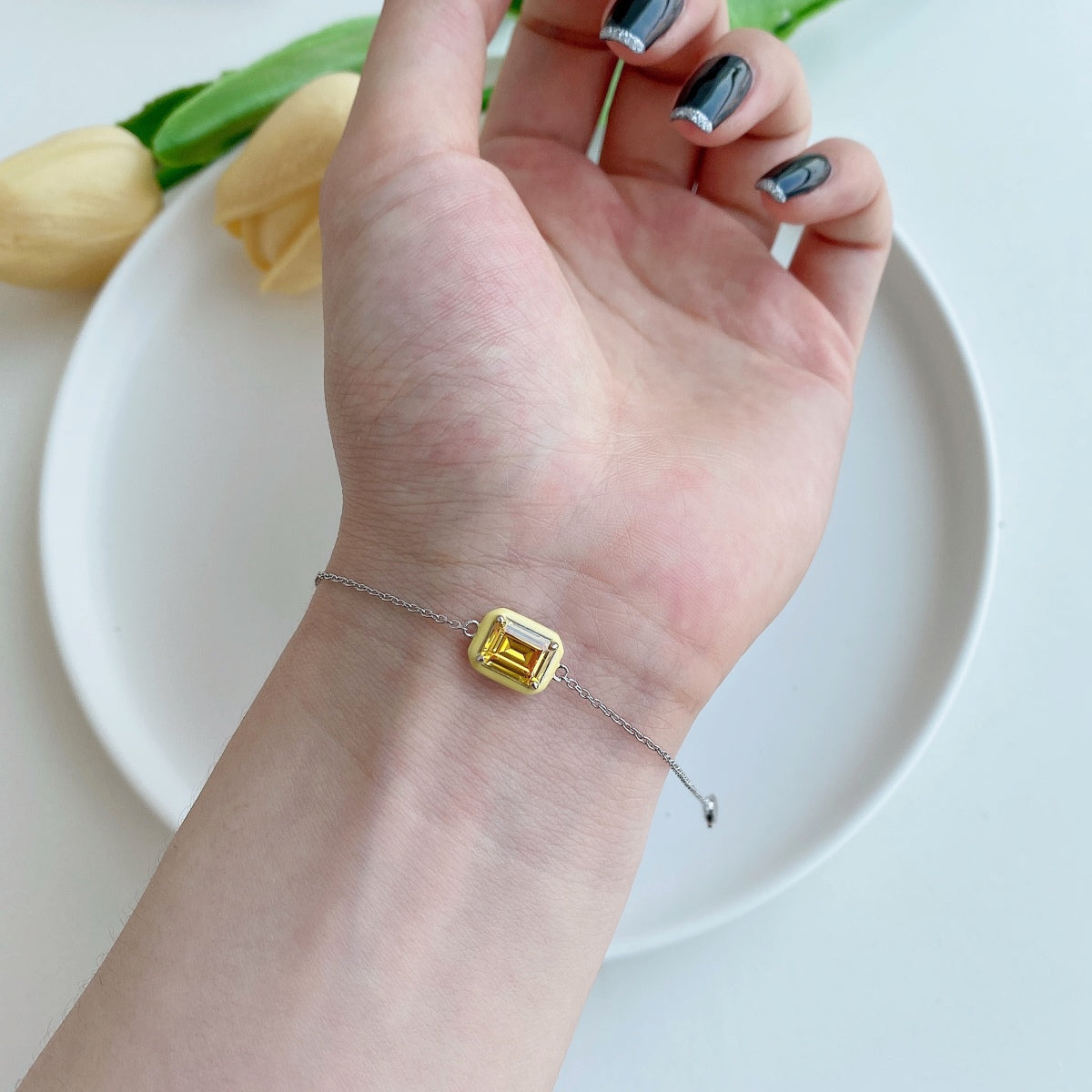 [Violet JW]2.0 Carat Sparkling Colorful Emerald Cut Daily Bracelet