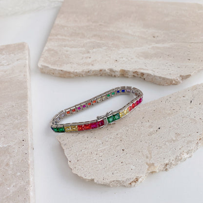 [Violet JW]Radiant Colorful Princess Cut Tennis Bracelet