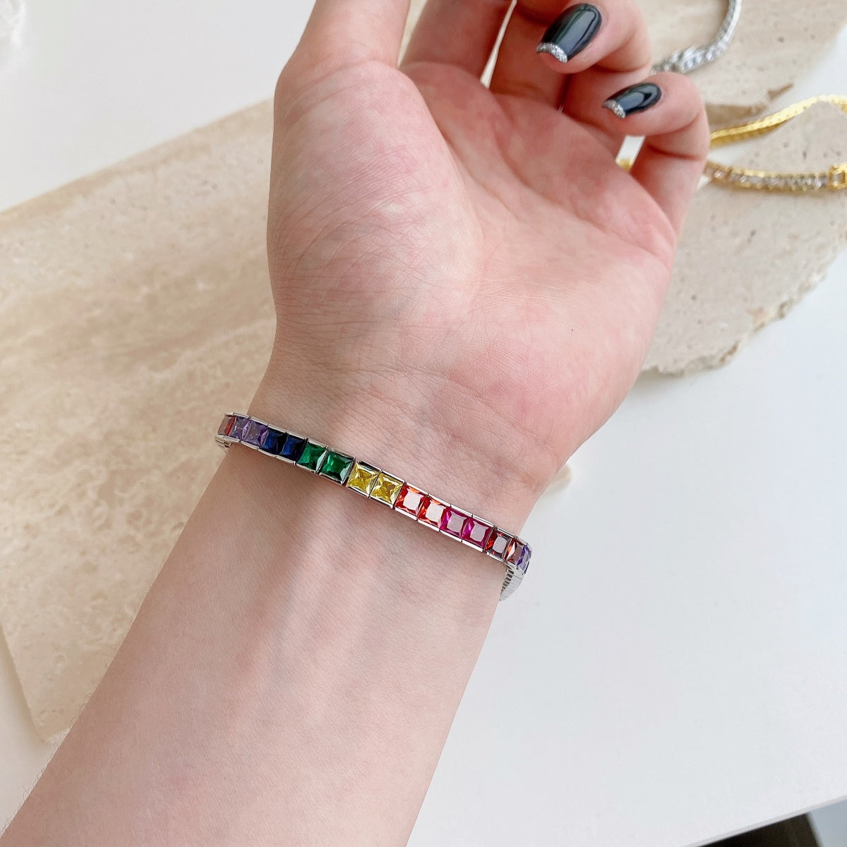[Violet JW]Radiant Colorful Princess Cut Tennis Bracelet