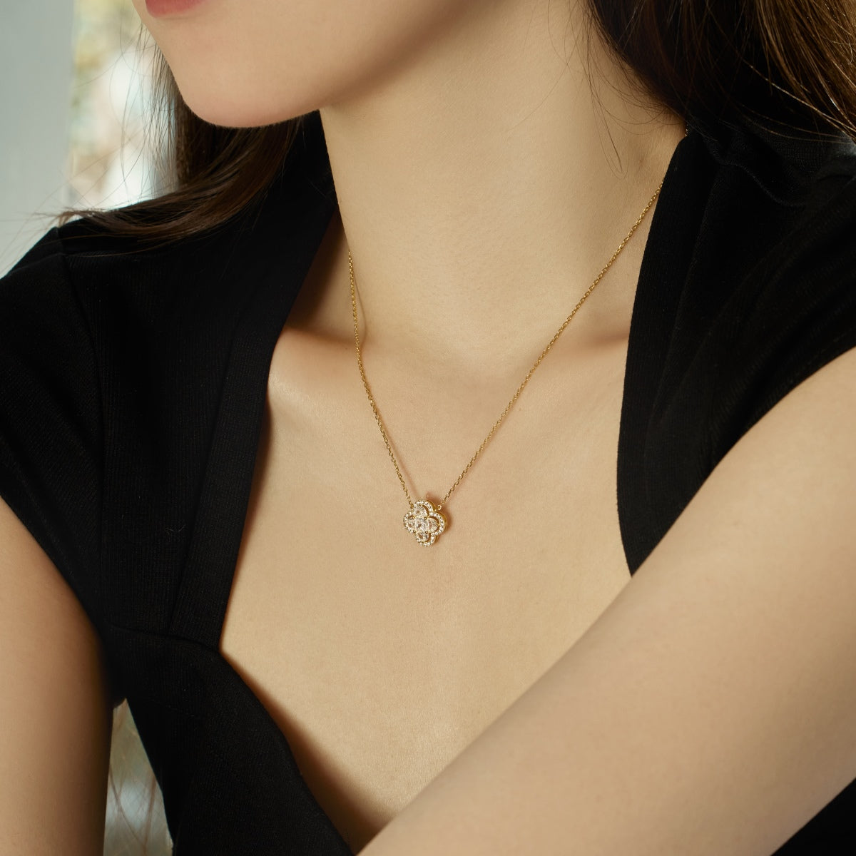 [Violet JW]Spliced Lucky Four-Leaf Clover Versatile Necklace
