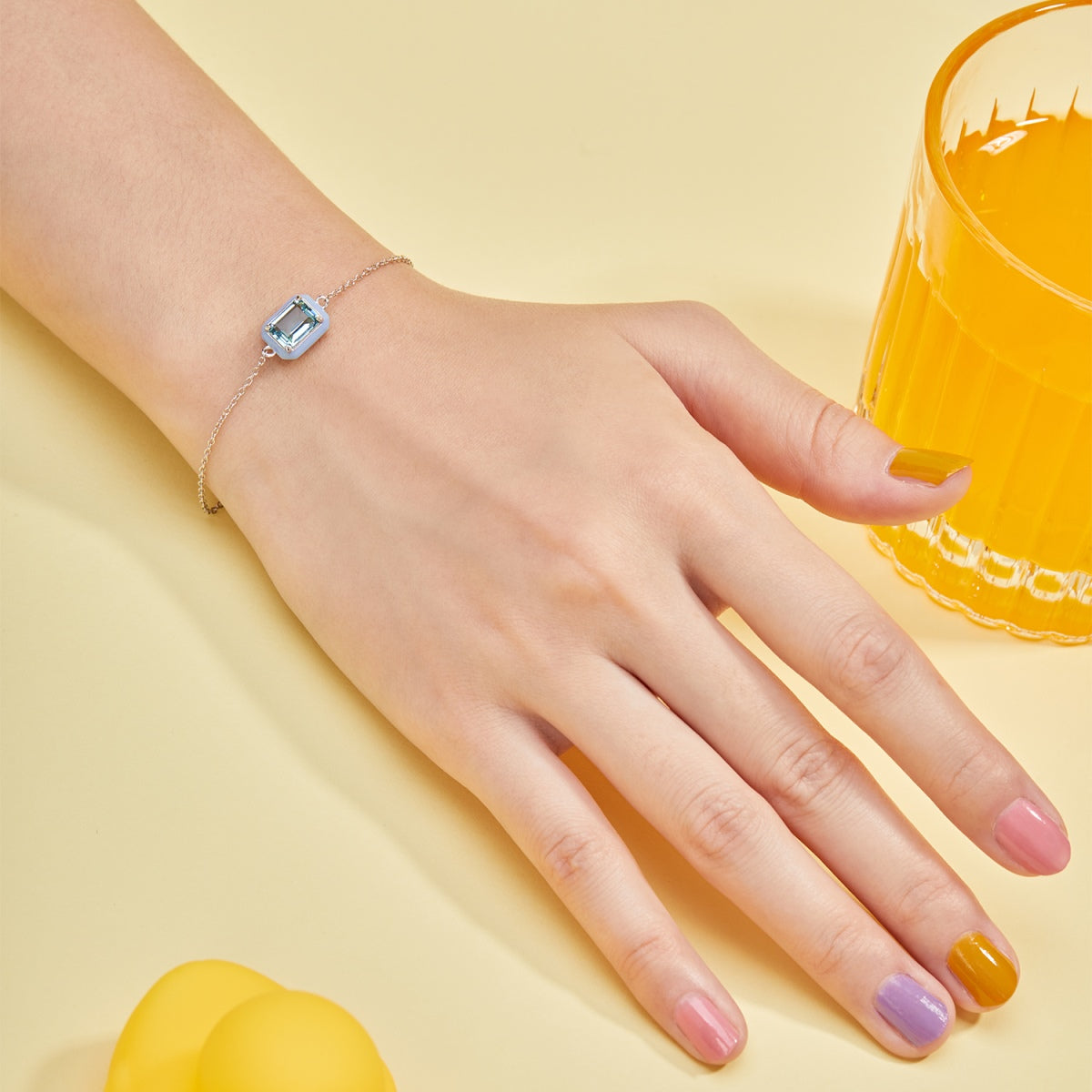 [Violet JW]2.0 Carat Sparkling Colorful Emerald Cut Daily Bracelet