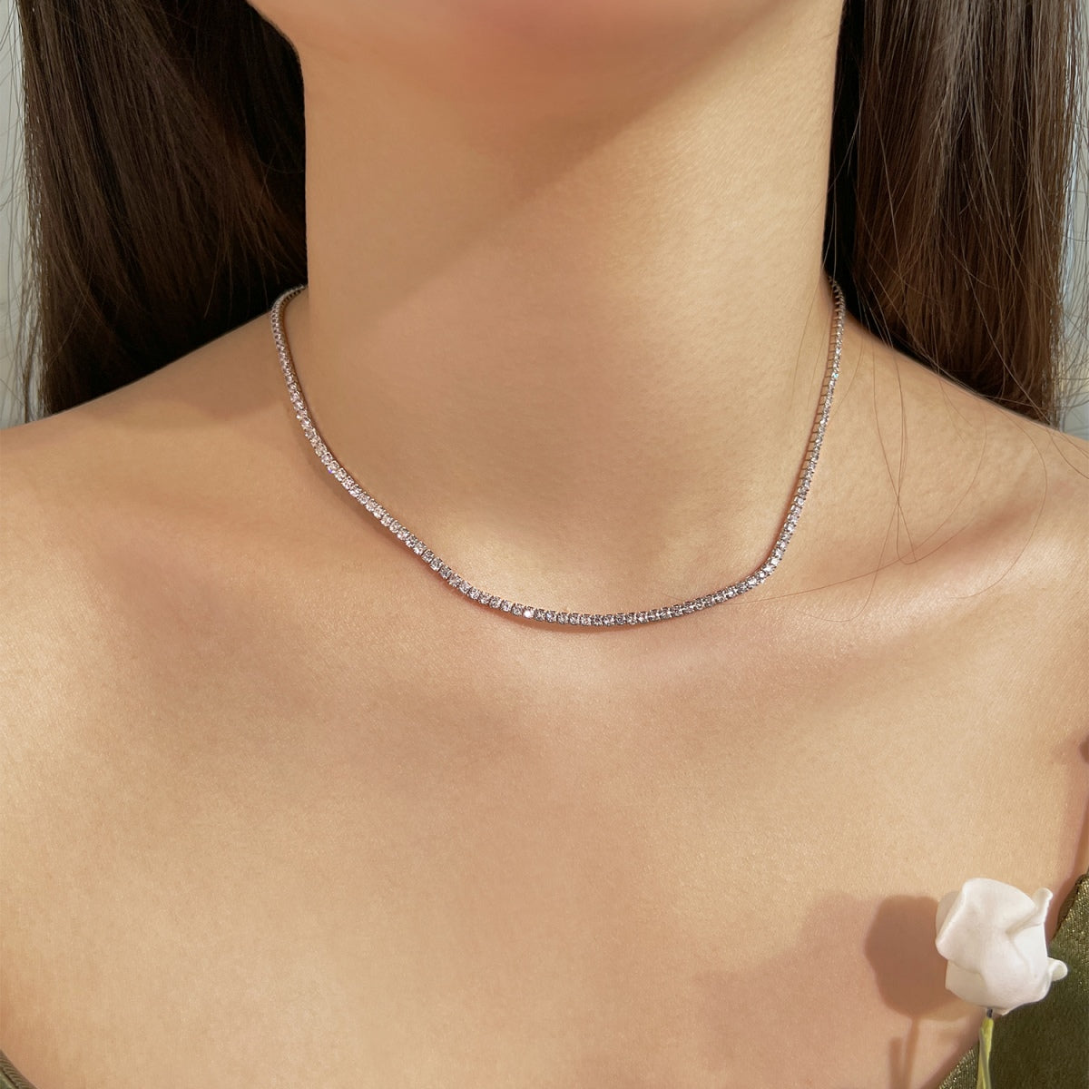[Violet JW]Delicate Round Shape Tennis Necklace