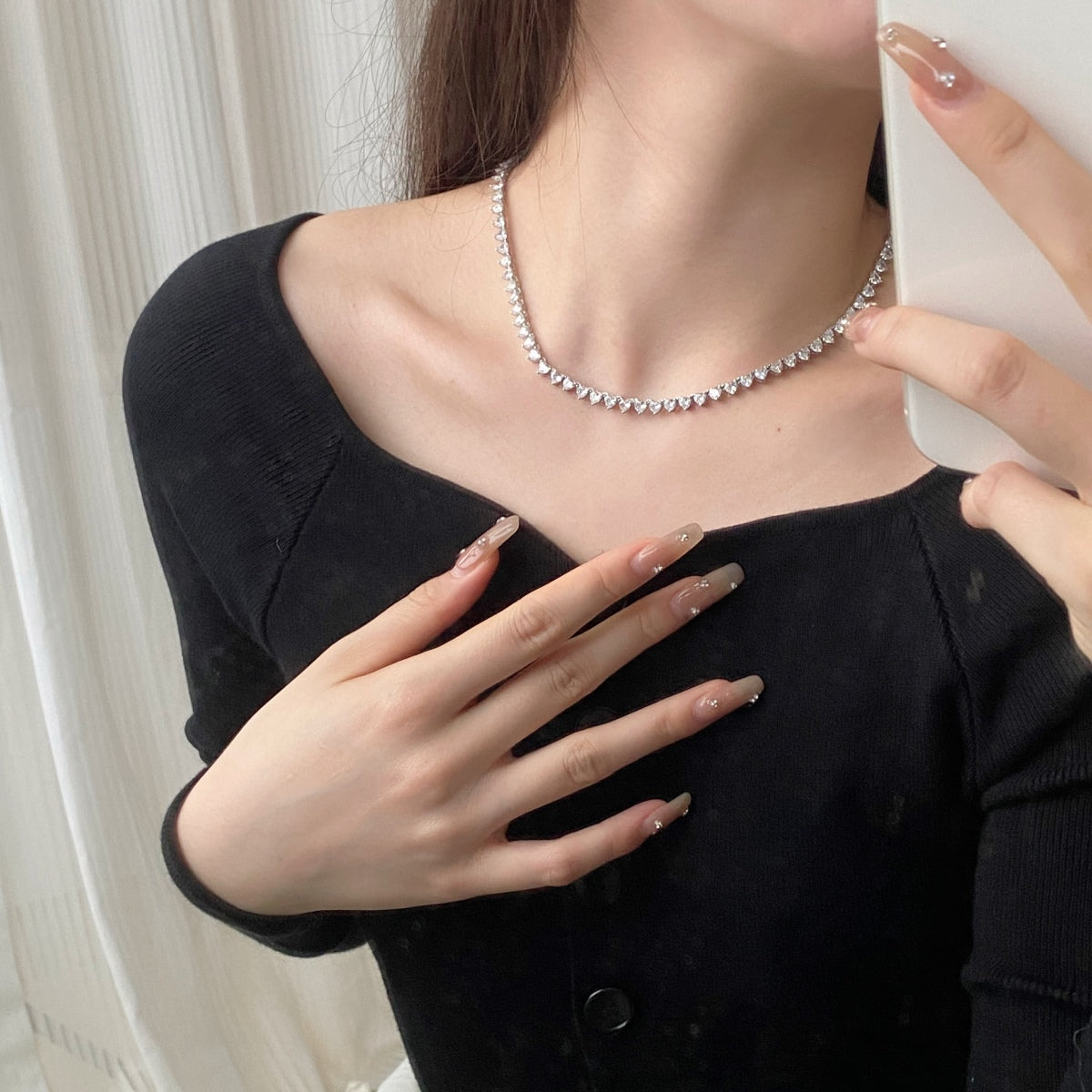 [Violet JW]Ornate Heart Cut Tennis Necklace