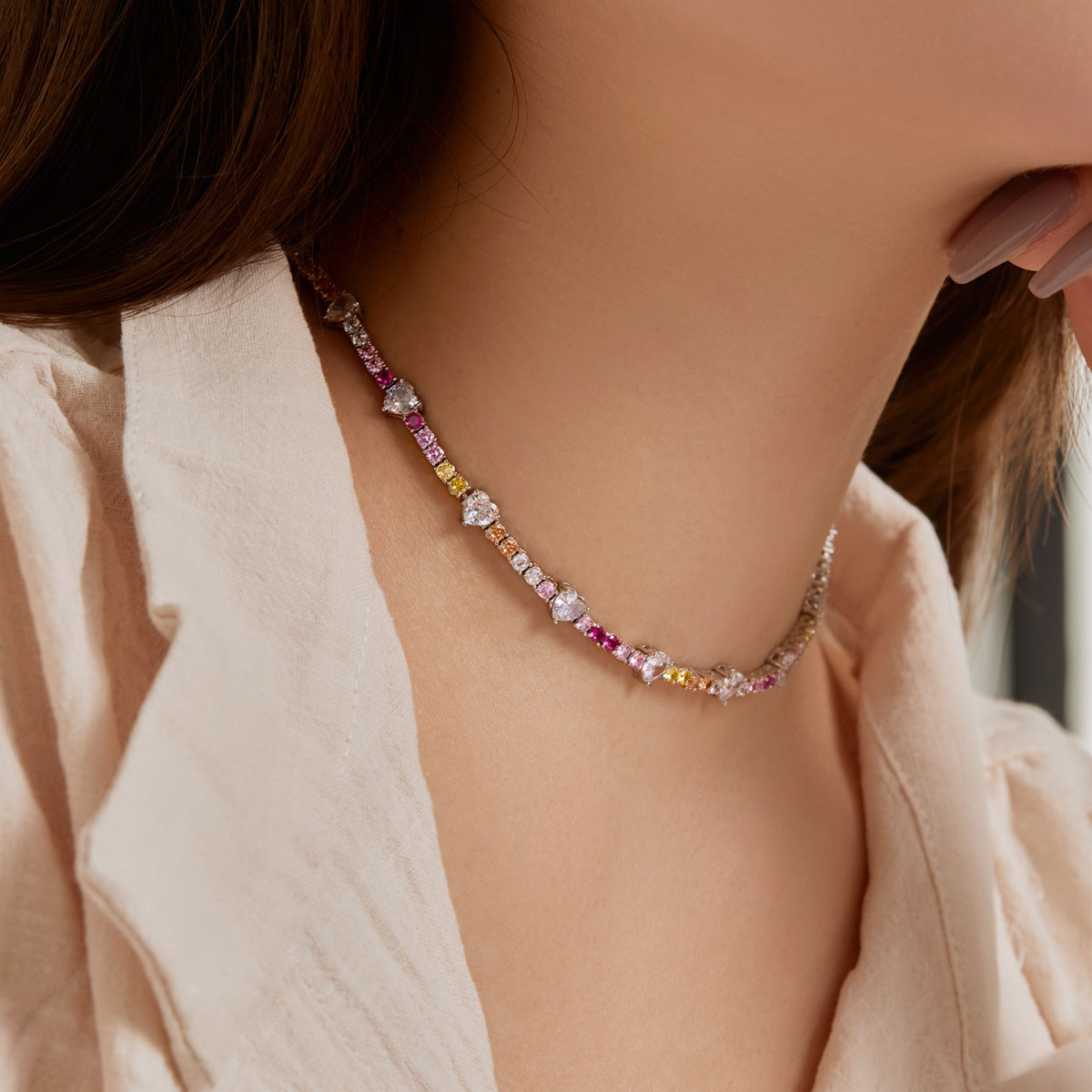 [Violet JW]Delicate Colorful Rainbow Tennis Chain