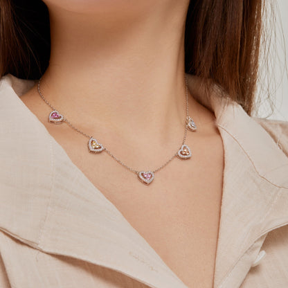 [Violet JW]Sparkling Five Heart Necklace
