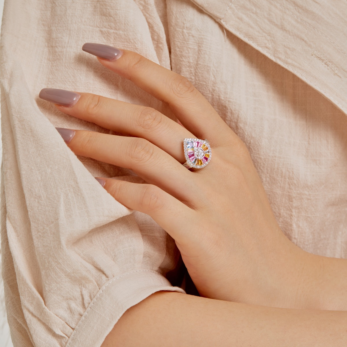 [Violet JW]Elegant Colorful Water Drop Shape Banquet Ring