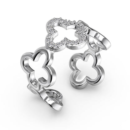 [Violet JW]Hollow Design Four-Leaf Clover Flower Shape Ring