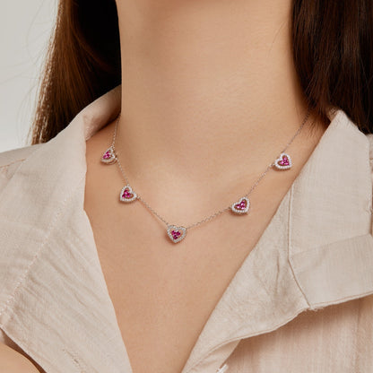 [Violet JW]Sparkling Five Heart Necklace