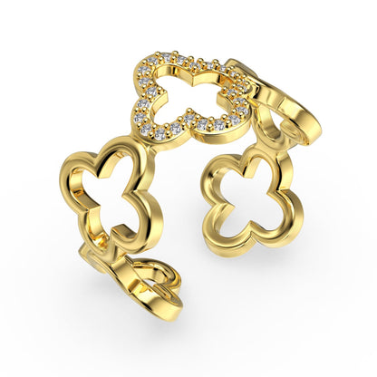 [Violet JW]Hollow Design Four-Leaf Clover Flower Shape Ring