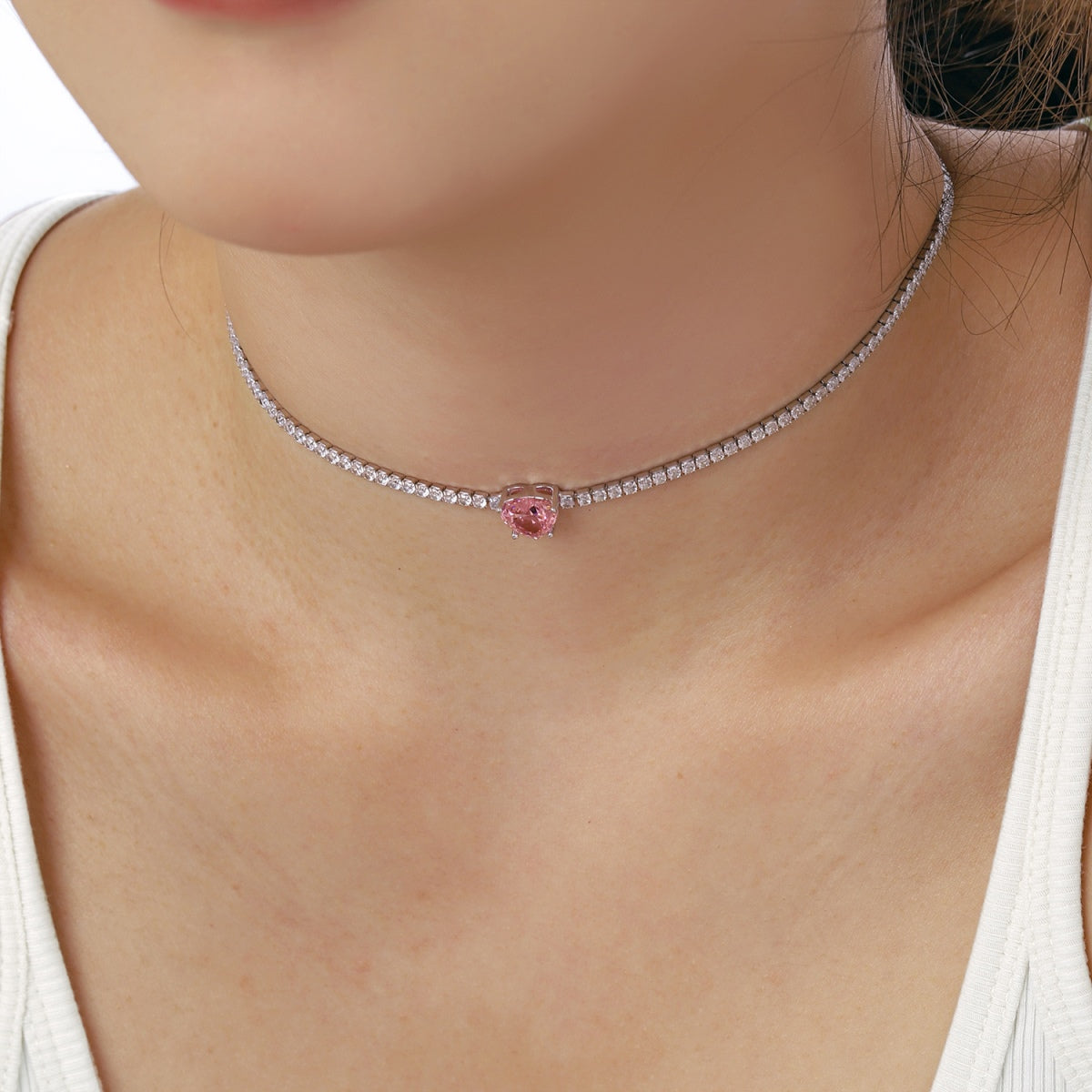 [Violet JW]2.0 Carat Sparkling Tennis Heart Cut Necklace