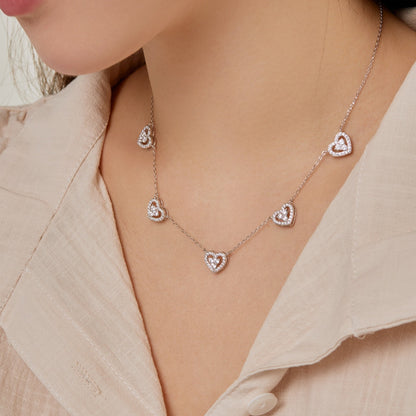 [Violet JW]Sparkling Five Heart Necklace