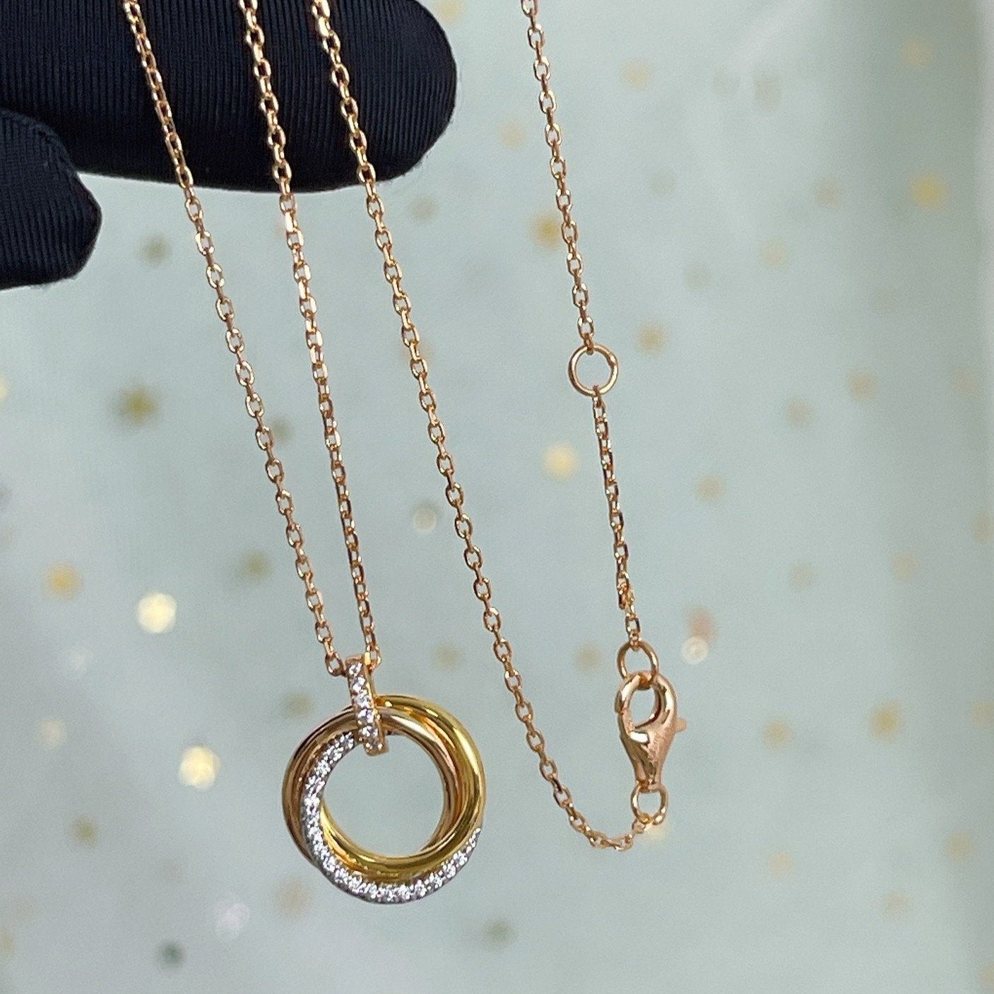 [Violet JW]TRINITY NECKLACE SILVER GOLD PINK GOLD DIAMONDS