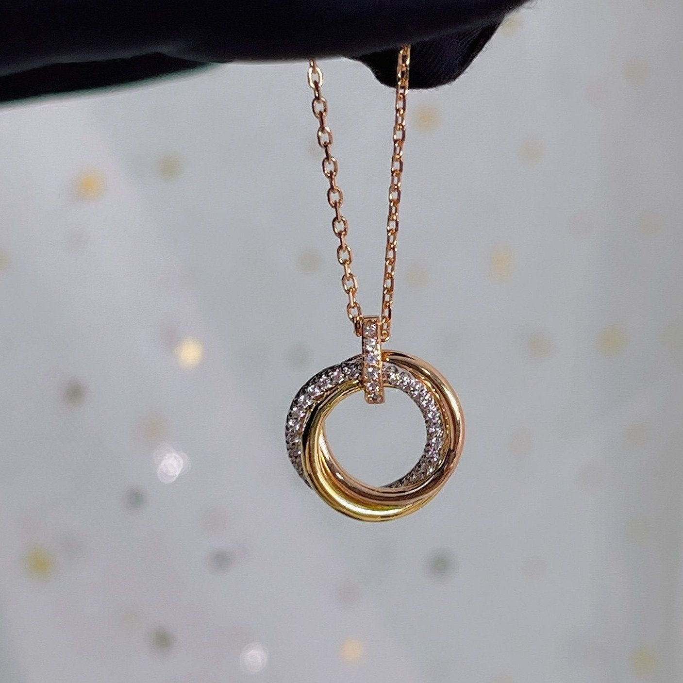 [Violet JW]TRINITY NECKLACE SILVER GOLD PINK GOLD DIAMONDS